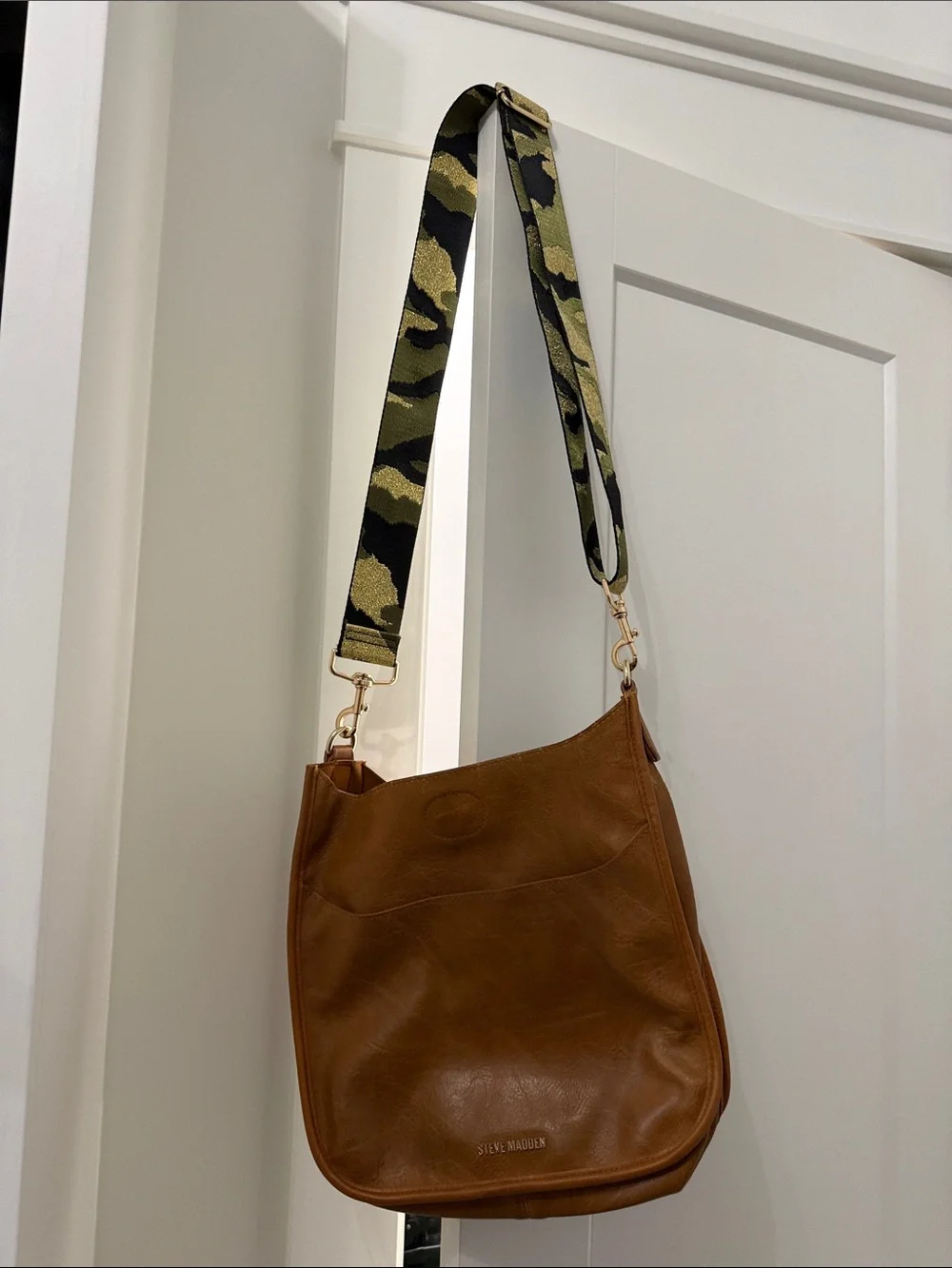 Steve Madden Brown Leather Shoulder Bag with Camouflage Strap